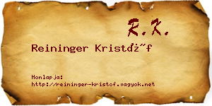 Reininger Kristóf névjegykártya